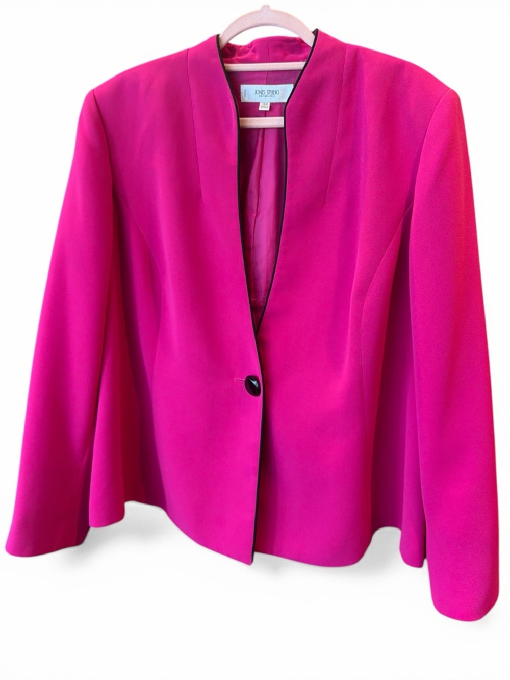 Jones New York VINTAGE 90s Hot Pink w/black trim Collarless Single-Button Blazer - Picture 2 of 6